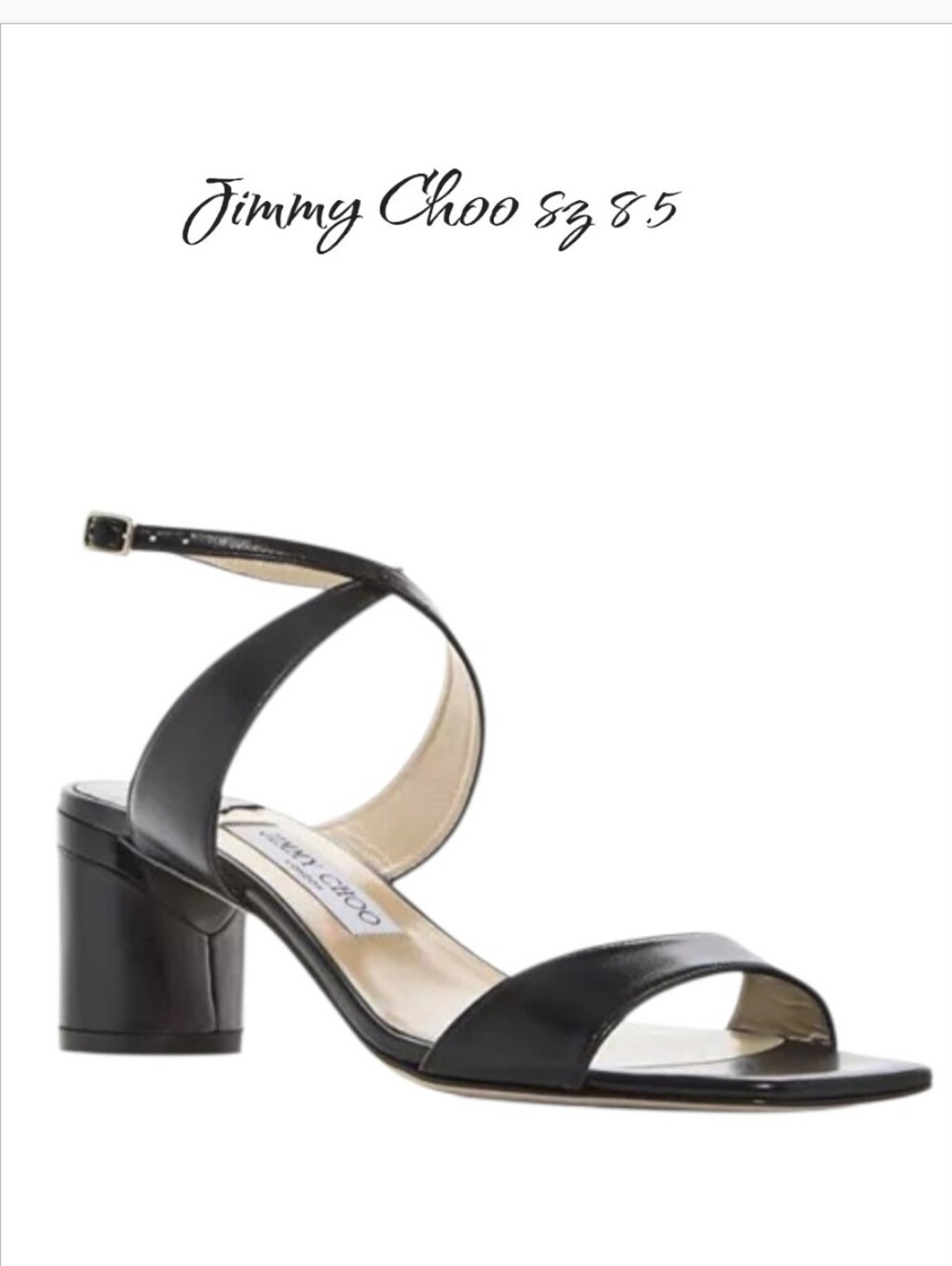Jimmy Choo Jago 60 Black Leather Ankle Strap Block Heel Sandal Sz 8.5